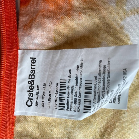 Crate & Barrel 18x18 Orange Pillow - Picture 2 of 3